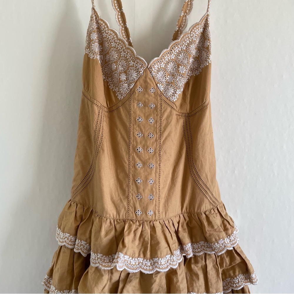 VTG 90’s 2000 Y2K Betsey Johnson Tan Eyelet Tiered Western Dress Runway … - Picture 4 of 14